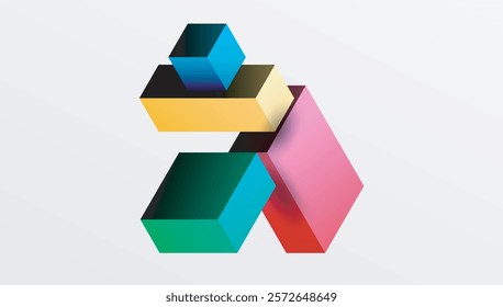 Sleek abstract design featuring isometric 3D blocks in a clean, modern composition. Perfect for tech-inspired themes, with vibrant colors and geometric precision