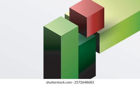 Sleek abstract design featuring isometric 3D blocks in a clean, modern composition. Perfect for tech-inspired themes, with vibrant colors and geometric precision