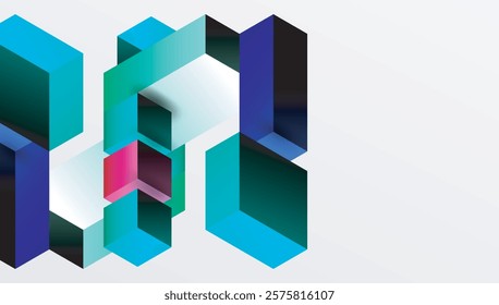 Sleek abstract design featuring isometric 3D blocks in a clean, modern composition. Perfect for tech-inspired themes, with vibrant colors and geometric precision