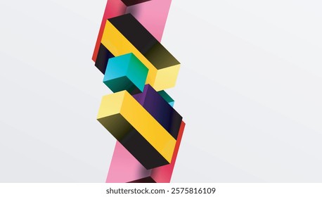 Sleek abstract design featuring isometric 3D blocks in a clean, modern composition. Perfect for tech-inspired themes, with vibrant colors and geometric precision