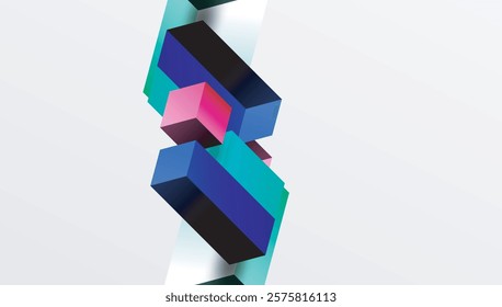 Sleek abstract design featuring isometric 3D blocks in a clean, modern composition. Perfect for tech-inspired themes, with vibrant colors and geometric precision