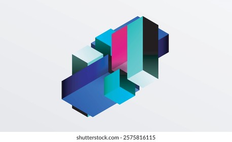 Sleek abstract design featuring isometric 3D blocks in a clean, modern composition. Perfect for tech-inspired themes, with vibrant colors and geometric precision