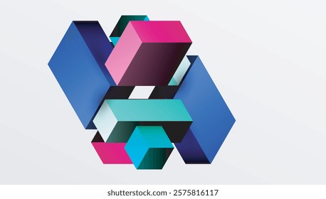 Sleek abstract design featuring isometric 3D blocks in a clean, modern composition. Perfect for tech-inspired themes, with vibrant colors and geometric precision