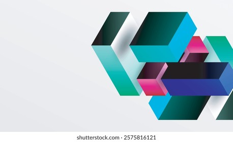 Sleek abstract design featuring isometric 3D blocks in a clean, modern composition. Perfect for tech-inspired themes, with vibrant colors and geometric precision