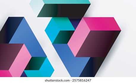 Sleek abstract design featuring isometric 3D blocks in a clean, modern composition. Perfect for tech-inspired themes, with vibrant colors and geometric precision