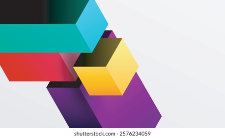 Sleek abstract design featuring isometric 3D blocks in a clean, modern composition. Perfect for tech-inspired themes, with vibrant colors and geometric precision