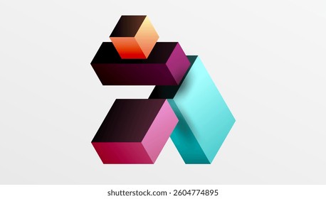 Sleek abstract design featuring isometric 3D blocks in a clean, modern composition. Perfect for tech-inspired themes, with vibrant colors and geometric precision