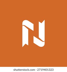 A sleek and abstract graphic representation featuring the letter N, expertly rendered as a dynamic, flowing ribbon, symbolizing interconnectedness and initial identity on a rich orange background