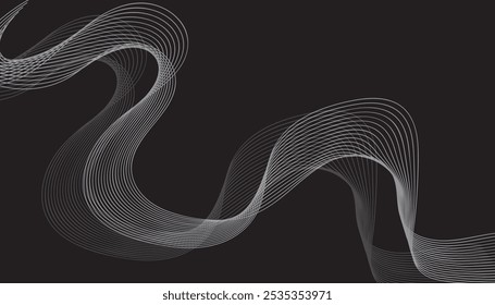 Elegantes linhas abstratas de ondas cinzentas com curvas fluindo em um fundo escuro, perfeito para marcas minimalistas modernas, designs digitais e conceitos visuais futuristas.

