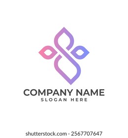 A sleek, abstract logo with an infinity-inspired design in vibrant pink and purple gradients. The symmetrical motif resembles petals or flowing ribbons, evoking elegance and creativity