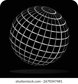 A sleek, abstract wireframe globe icon in metallic silver, symbolizing digital connectivity, data, and modern technology. Ideal for business, IT, and futuristic design.