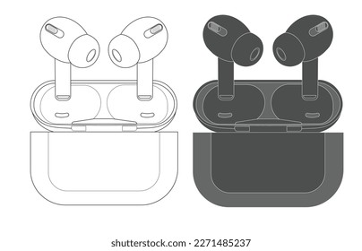 Sleek Airpods Outline Vector Illustration, Minimalist Design for Wireless Earbuds