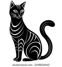 A sleek and artistic silhouette of a stylized cat, perfect for use in logos, wall art, t-shirt designs, pet-themed projects, and digital artwork.