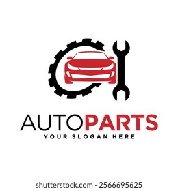 Sleek automotive logo featuring car parts and tools, ideal for an auto repair business.  