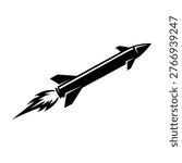 Sleek Ballistic Missile Vector Icon Isolated on White A minimalist and sharp graphic of a flying projectile or cruise missile, perfect for military technology and aerospace designs.