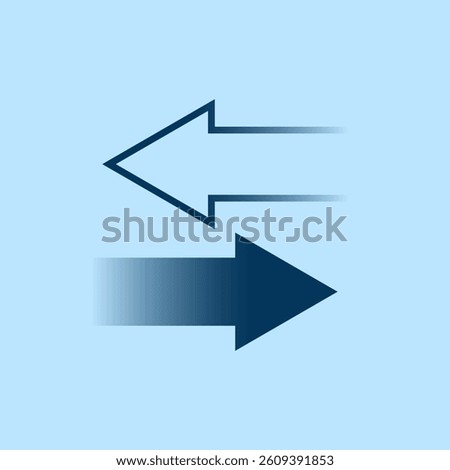 A sleek bidirectional arrow design with a blur effect, representing high-speed data transfer, cloud computing, or rapid synchronization between systems.