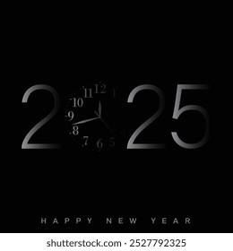 Cuenta atrás del año Nuevo 2025 negro elegante con diseño de reloj minimalista. Ilustración vectorial