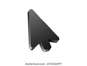 A sleek, black 3d computer mouse cursor icon, perfect for digital interface design concepts.