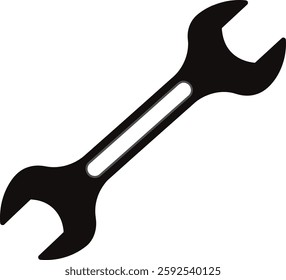 A sleek black adjustable wrench is depicted in a minimalistic style, emphasizing its shape and function, evoking a sense of utility and craftsmanship.