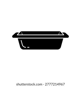 A sleek black aluminum foil baking tray isolated on a clean white background, perfect for food and cooking concepts.