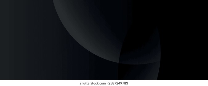 A sleek black background with a gradient effect. The black background features smooth, curved shapes adding depth and texture. Minimal abstract gradient curve vector background