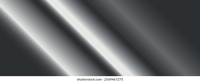 Sleek black background with a smooth gradient texture, featuring bright white diagonal light streaks on the black background. Gradient neon background vector. Gray background.