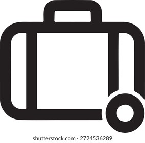 A sleek black briefcase icon with a handle and wheels isolated on a transparent background