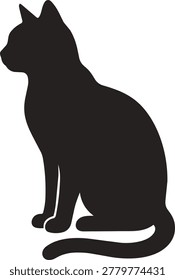 A sleek black cat silhouette is captured in a seated pose, showcasing its graceful form and alert posture.
