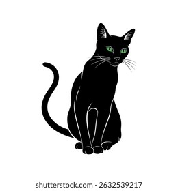Sleek Black Cat Vector Illustration with Green Eyes