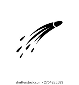 A sleek, black comet illustration with a distinct silhouette and flowing tail shows speed.