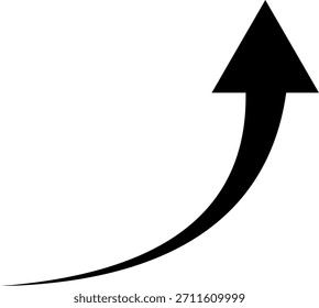 Ein glatter, schwarzer, gekrümmter Pfeil, der visuell aufwärts gerichtete Flugbahn, Vergrößerung und positive Veränderung darstellt. Ideal für Konzepte.