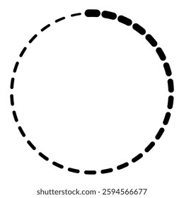 Sleek Black Dashed Circle, Geometric Pattern in Simple Outline