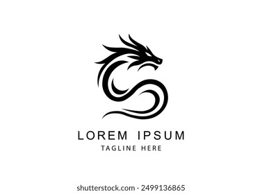 A sleek black dragon logo vector, ideal for modern branding and corporate identity. Perfect for businesses seeking a powerful and elegant emblem.