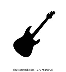 Sleek black electric guitar vector graphic with sharp details, perfect for music themes and scalable designs.