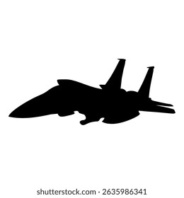 A sleek, black fighter jet silhouette soars against a clean transparent background, creating a dramatic and minimalist composition ideal for military and aviation-themed designs.