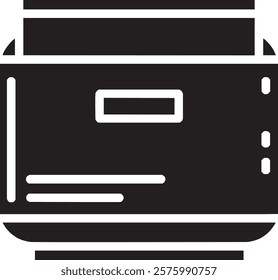 A sleek black filing cabinet icon on a crisp white background. It features a rectangular design with two visible drawers, clean lines, and subtle handles, symbolizing organization and professionalism.