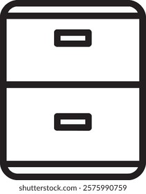 A sleek black filing cabinet icon on a crisp white background. It features a rectangular design with two visible drawers, clean lines, and subtle handles, symbolizing organization and professionalism.