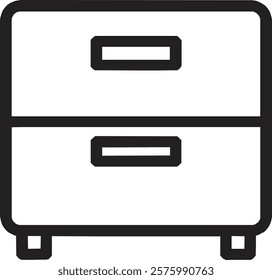 A sleek black filing cabinet icon on a crisp white background. It features a rectangular design with two visible drawers, clean lines, and subtle handles, symbolizing organization and professionalism.