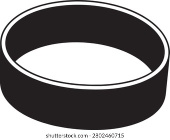 A sleek black flat ring or band with smooth, rounded edges shown in a simple, clean presentation. Ideal for use in graphic design, product illustration, or minimalist branding.