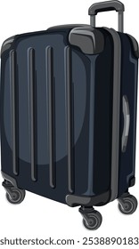 A sleek, black, hard-shell suitcase with wheels