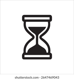 A sleek black hourglass icon on a white background representing time measurement waiting loading and process completion a classic symbol for deadlines urgency and the passage of time