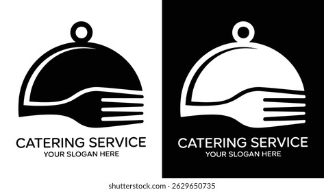 A sleek black logo merging serving tray with fork symbol perfect for catering companies event planners and food service businesses The elegant design represents professionalism and culinary excellence