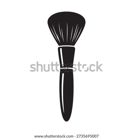 A sleek black makeup brush icon with a shiny handle and detailed bristles, isolated on a pure white background, perfect for beauty and cosmetics design