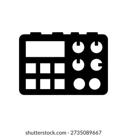A sleek black music production controller with knobs and buttons on a white background, ideal for music creation and audio editing.
