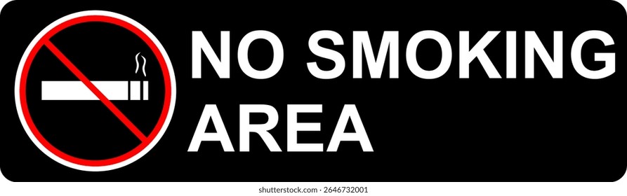 Sinal de área de não fumantes preto elegante com um símbolo vermelho claro de proibição sobre um cigarro. aviso moderno é ideal para espaços públicos e privados que impõem políticas de fumaça livre com uma declaração visual em negrito