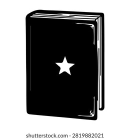A sleek black notebook featuring a prominent star emblem on the cover, ideal for writing, journaling, and note-taking in various settings.