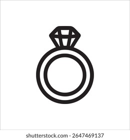 Um elegante ícone de contorno preto de um belo anel de diamante perfeito para simbolizar casamento noivado amor joias de luxo ocasiões especiais e laços eternos.