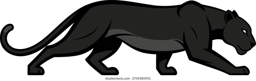 A sleek black panther prowling through a dense jungle landscape.
