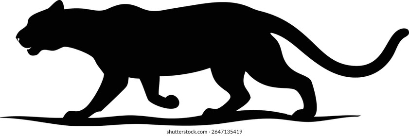 Sleek black panther silhouette walking across a white background vector illustration