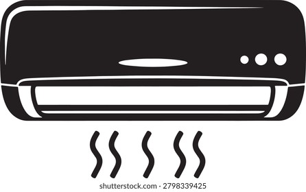 A sleek black portable air conditioner icon showing cool airflow with wavy lines underneath, perfect for tech or home-related graphics.